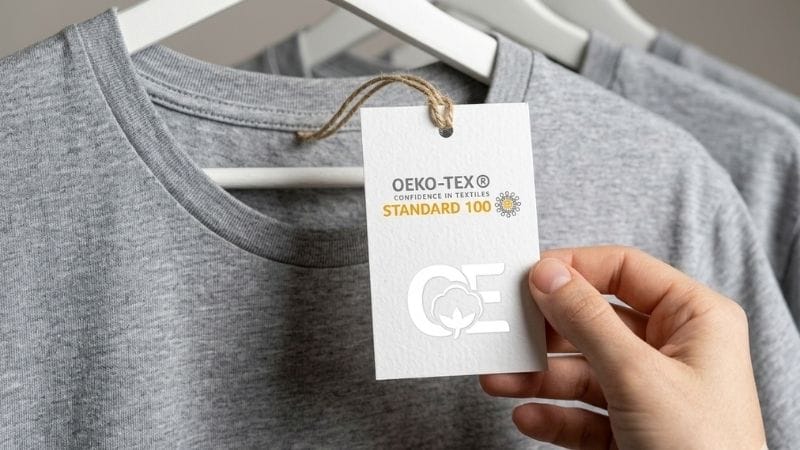 Nhãn chứng nhận STANDARD 100 by OEKO-TEX được gắn trên các sản phẩm may mặc 
