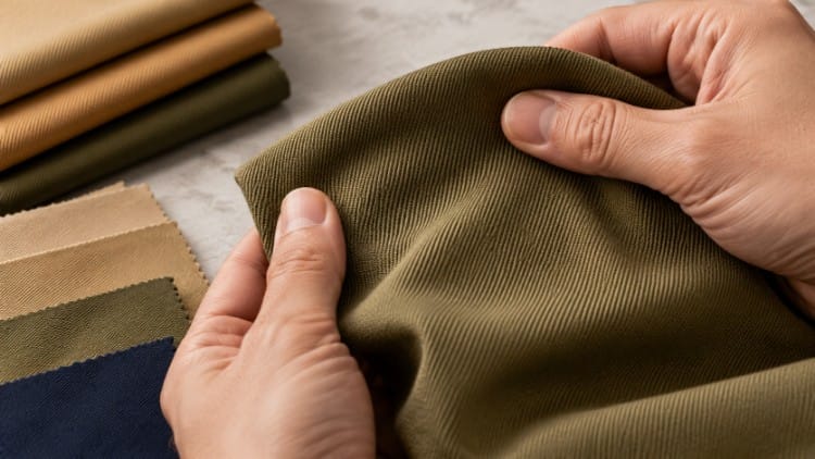 Vải kaki là gì qua thao tác kiểm tra bề mặt và vân chéo